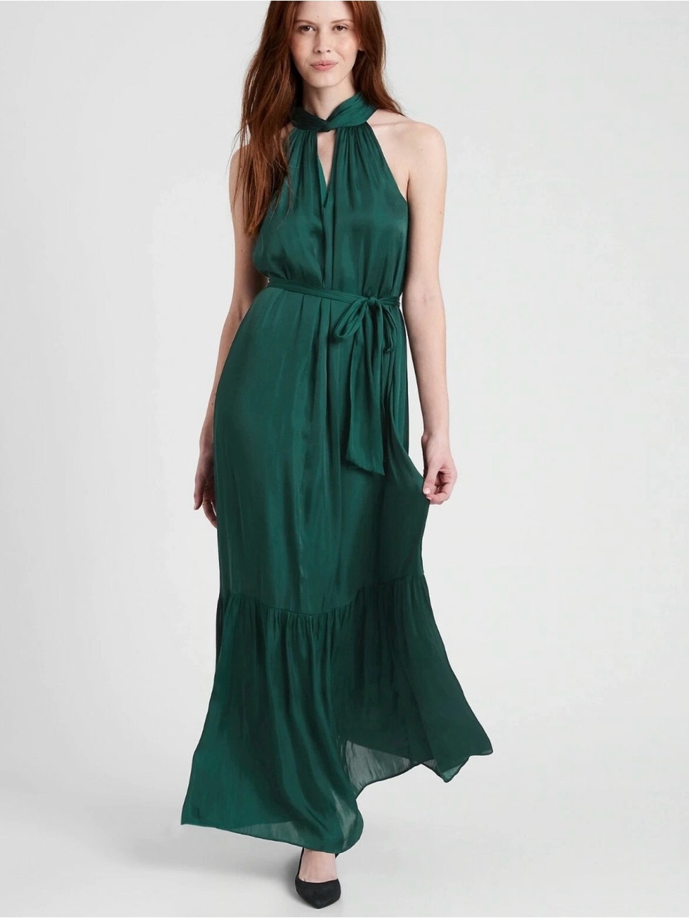 Banana Republic Emerald Green Halter Tie-Waist Maxi Dress